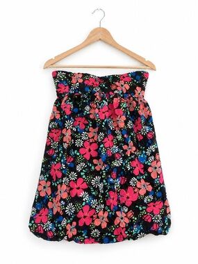 Black Floral Smocked Waist coverup Pink & Blue Flowers